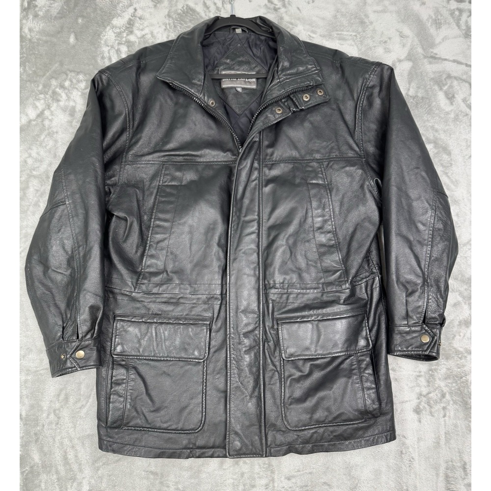 Vintage David Taylor Black Leather Field Jacket Men Medium Cargo Utility 90s Y2K